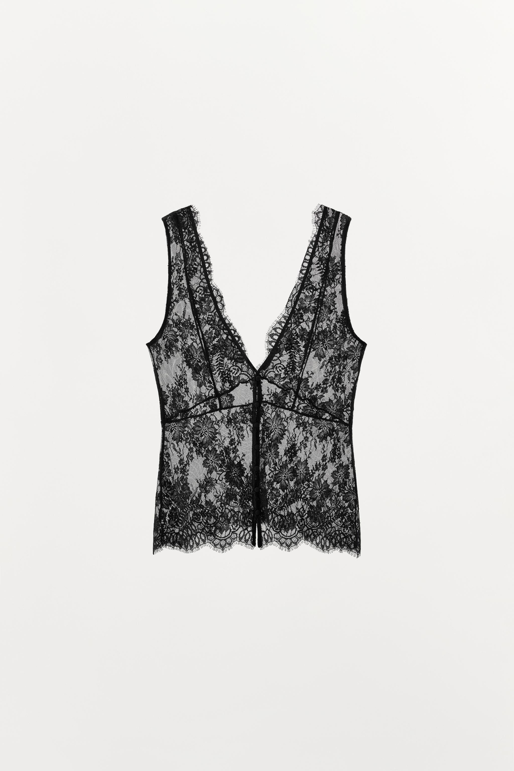 ZARA КРУЖЕВНОЙ ТОП С ПУГОВИЦАМИ, ЧЕРНЫЙ