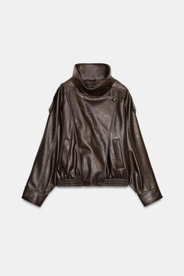 ZARA КУРТКА ИЗ ИСКУССТВЕННОЙ КОЖИ, КОРИЧНЕВЫЙ