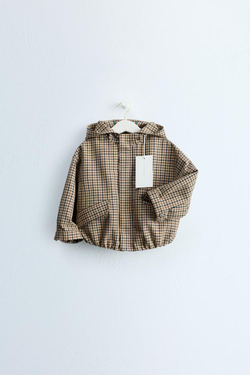 ZARA TIMELESS — КУРТКА С КАПЮШОНОМ В КЛЕТКУ, БЕЖЕВЫЙ