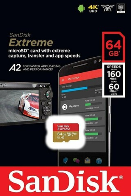 Карта памяти SanDisk Extreme microSDXC 64GB UHS-I U3 V30 A2