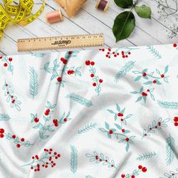 Ткань блэкаут прозрачные веточки с клюквой
