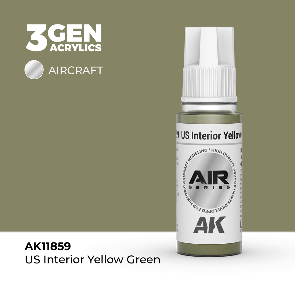 Акриловая краска AK Interactive US Interior Yellow Green 3GEN AIR, 18мл