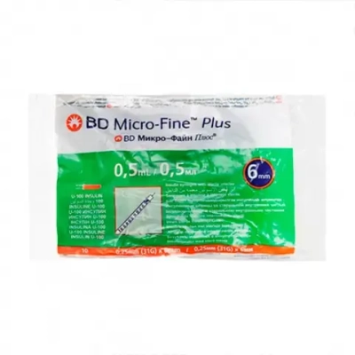 Шприц BD Micro-fine plus 0,5 мл инсулиновый 0,25х6 мм 31G игла несъемная U-100 100 шт