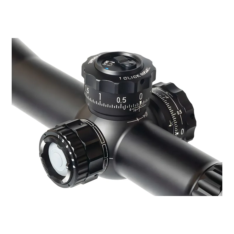 Прицел March-FX 5-40x56 Gen II FML-PDKI FFP, подсветка - боковой вид барабанчиков настройки на черном корпусе