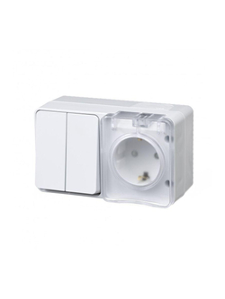 Блок ОП AtlasDesign PROFI IP54 (розетка 1-м 16А заземл. защ. шторки + 2-кл. выключатель 10А) бел. SE ATN540174