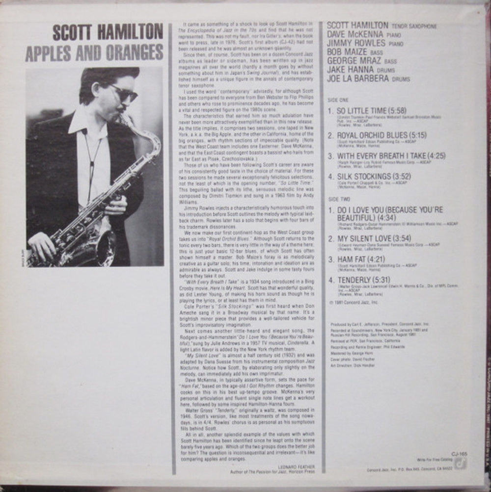 Scott Hamilton - Apples And Oranges - 1981 USA OG Press