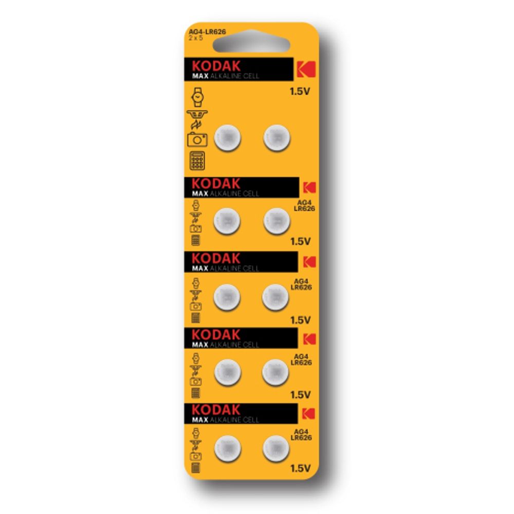 Батарейки Kodak AG4 LR626, LR66 [KAG4-10] MAX Button Cell | Кнопочные (часовые)