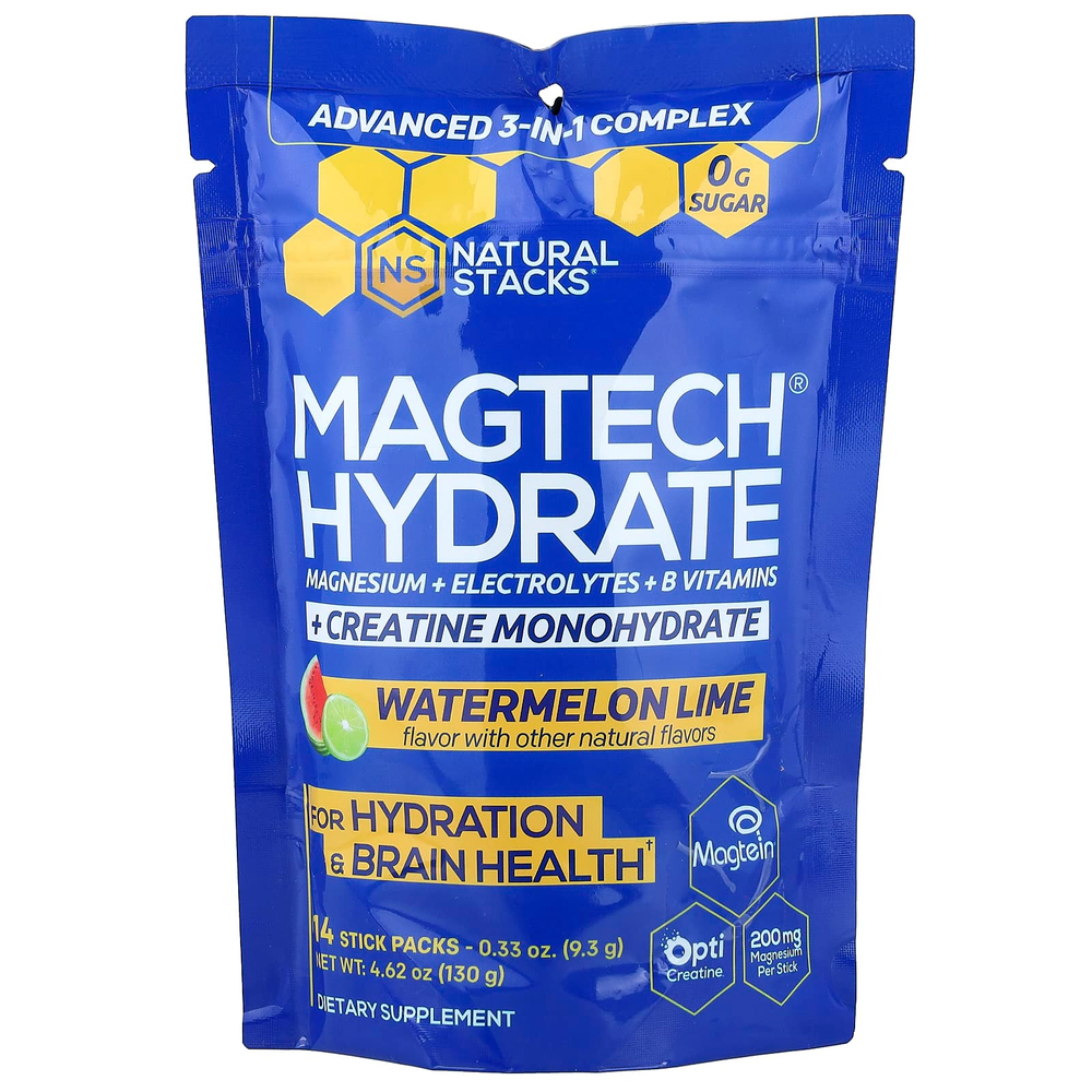 Natural Stacks, MagTech® Hydrate, арбуз и лайм, 14 стик-пакетов по 9,3 г (0,33 унции)