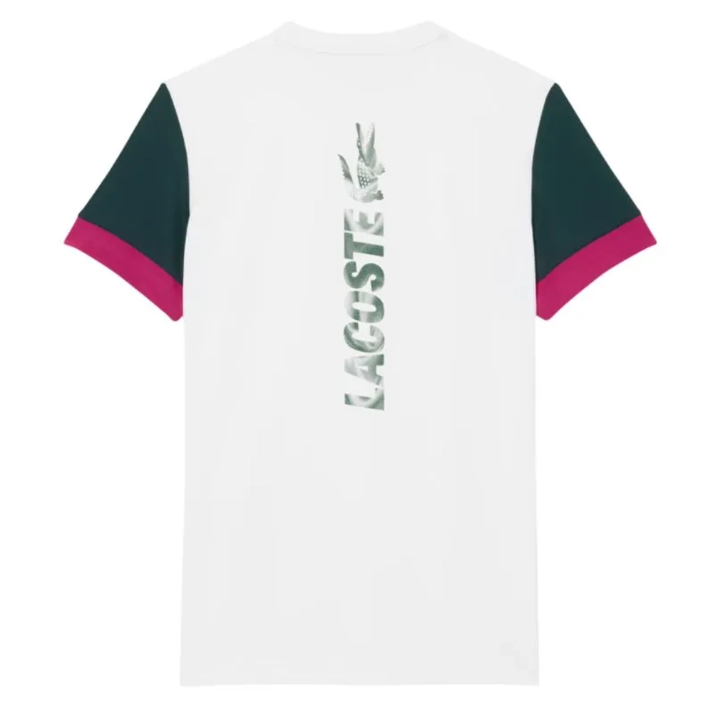 Мужская теннисная футболка Lacoste Sport Printed Colour-Block - white/green/fuchsia pink