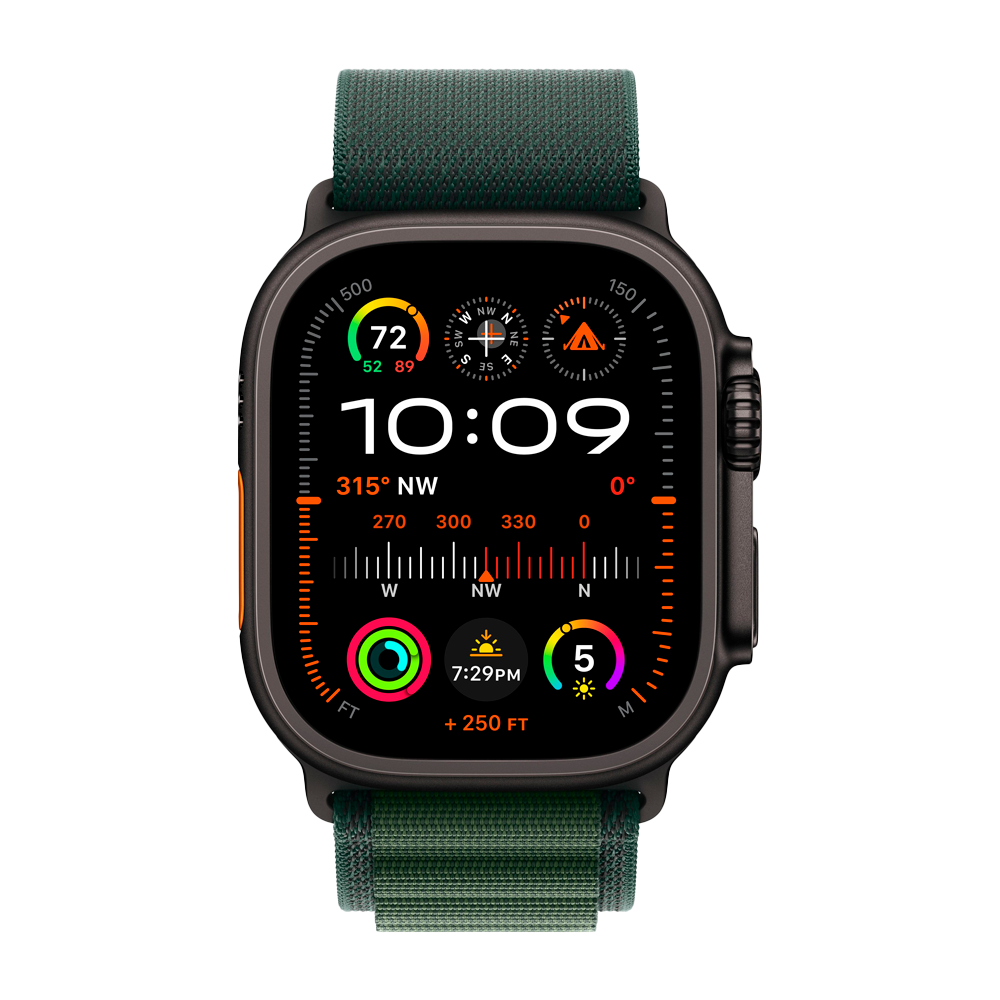 Умные часы Apple Watch Ultra 2 (2024) GPS + Cellular, 49mm, Black Titanium Case with Dark Green Alpine Loop M, (Темно-зеленый)