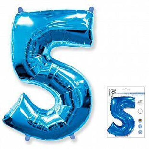 Шар фольгированный Цифра "5" синий 40" с гелием