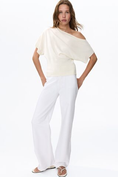 Тонкий трикотажный топ на одно плечо — Кремовый — H&M 1338432