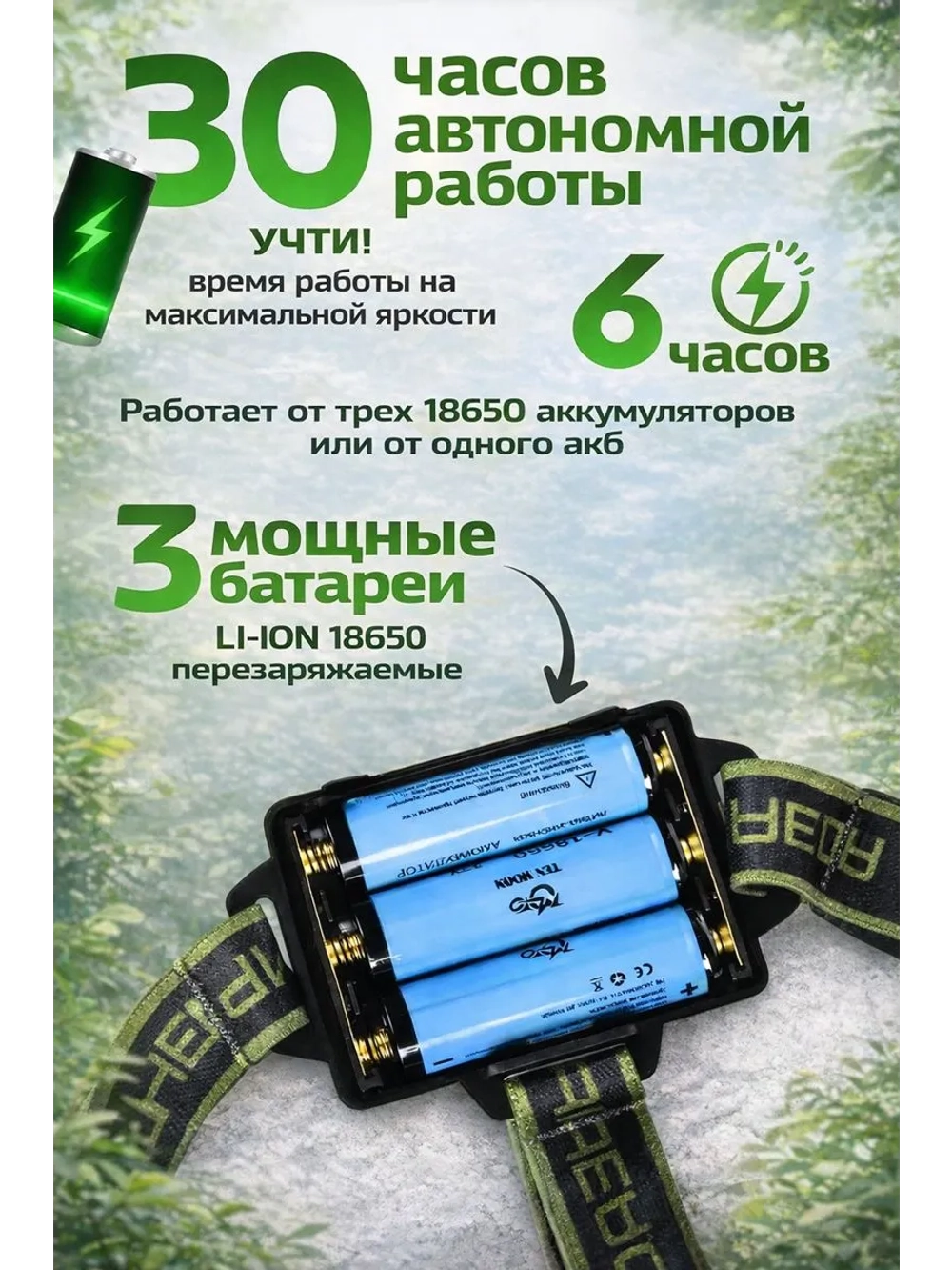 Налобный аккумуляторный фонарь с Power Bank и Zoom 8 режимов