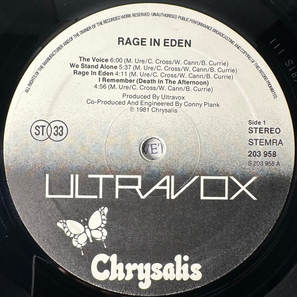 Ultravox ‎– Rage In Eden (Голландия 1981г.)