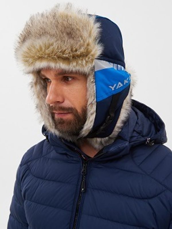 Шапка ушанка зимняя Yakutia цвет Тёмно-синий ткань Galaxy Breathable иск. мех Волк