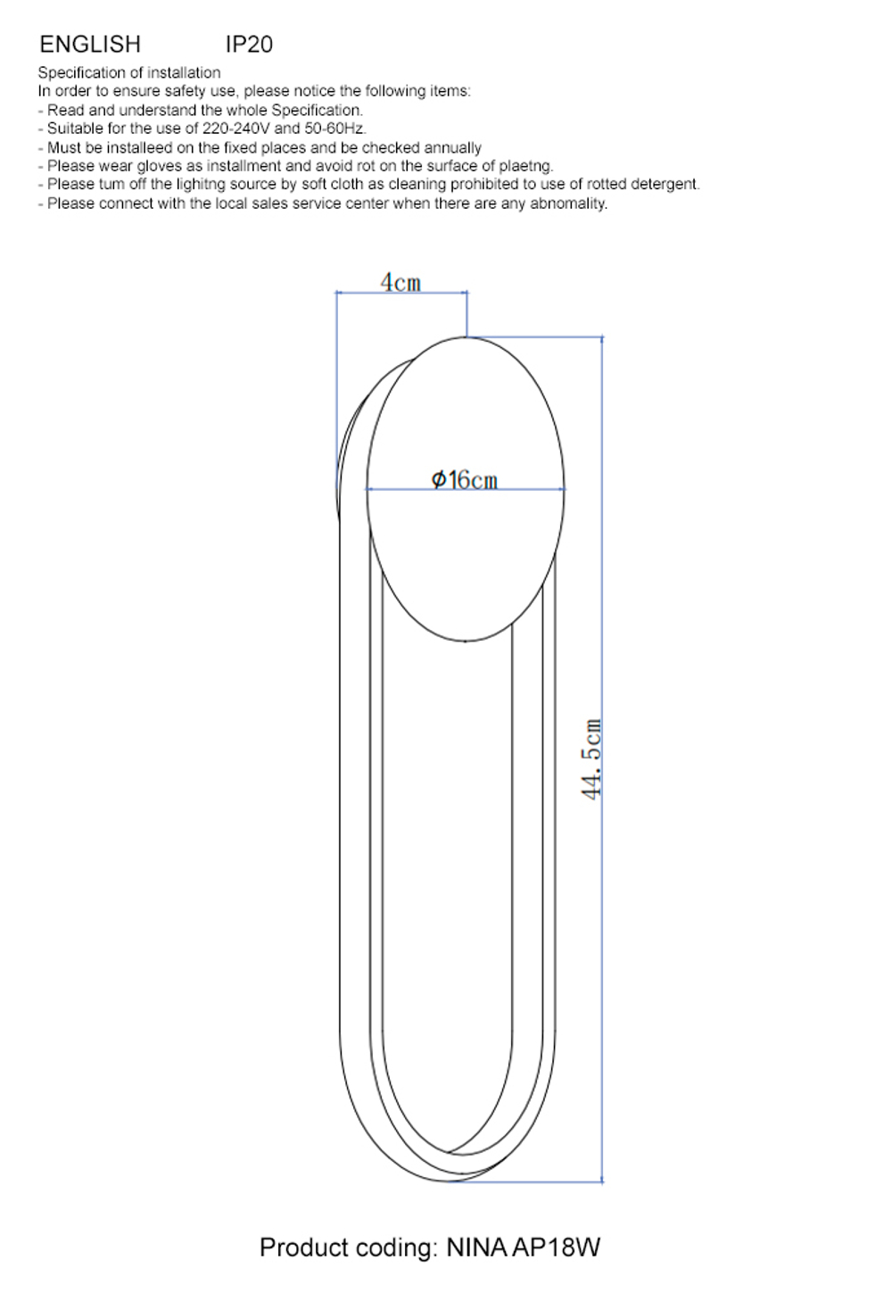 Бра Crystal Lux NINA AP18W LED BRASS