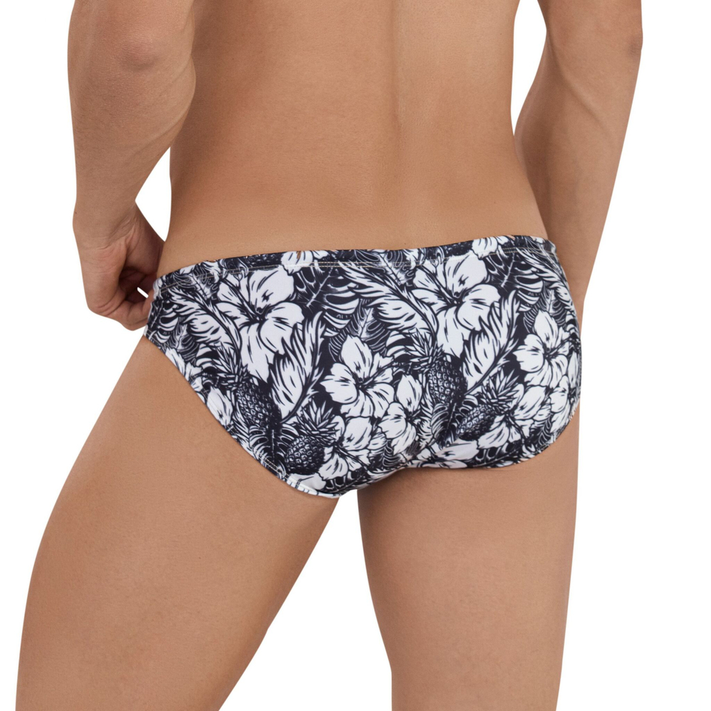 Стильные черно-белые плавки с гавайским принтом Riddle Swimsuit Brief (Размер: M) (Цвет: черный)