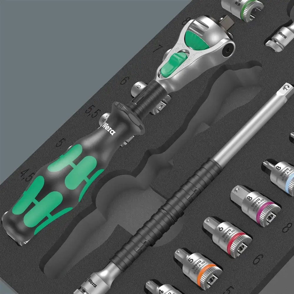 Ложемент с набором 8000 A трещотка 1/4" Zyklop 1 WERA 05150110001
