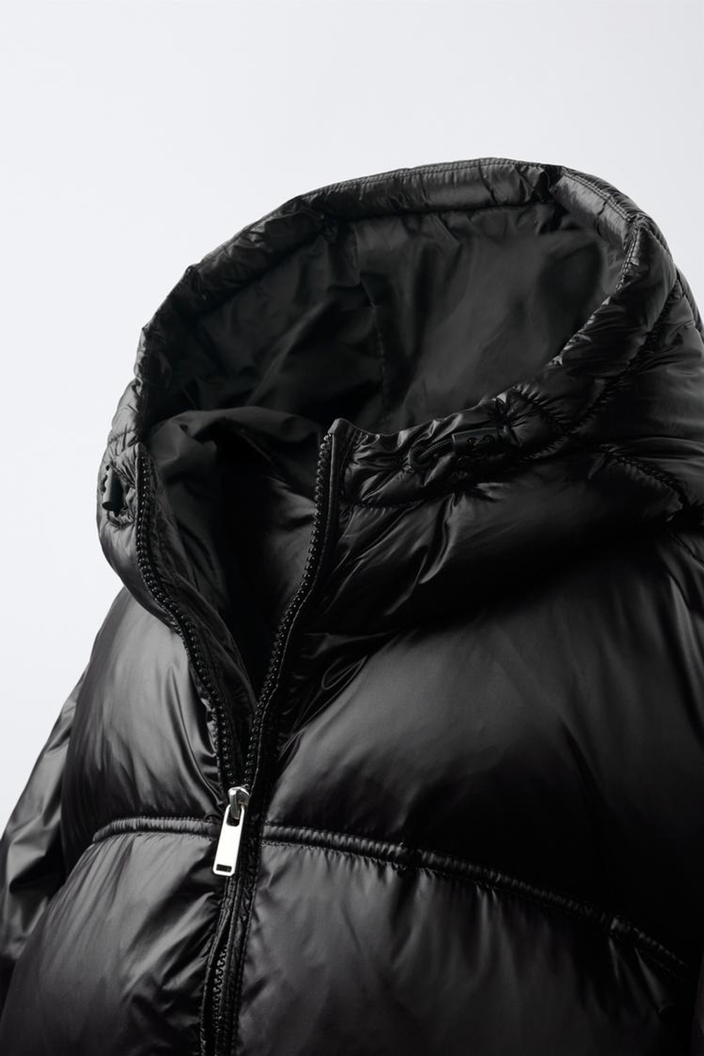ZARA БЛЕСТЯЩИЙ ПУХОВИК 50% ПЕРА И 50% ПУХА WATER REPELLENT, ЧЕРНЫЙ
