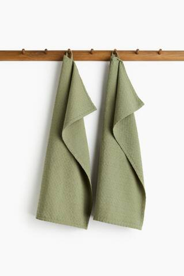 H&M HOME НАБОР КУХОННЫХ ПОЛОТЕНЕЦ ( 2 ШТ.), ЗЕЛЕНЫЙ