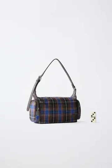ZARA СУМКА ЧЕРЕЗ ПЛЕЧО В КЛЕТКУ, БАКЛАЖАННЫЙ
