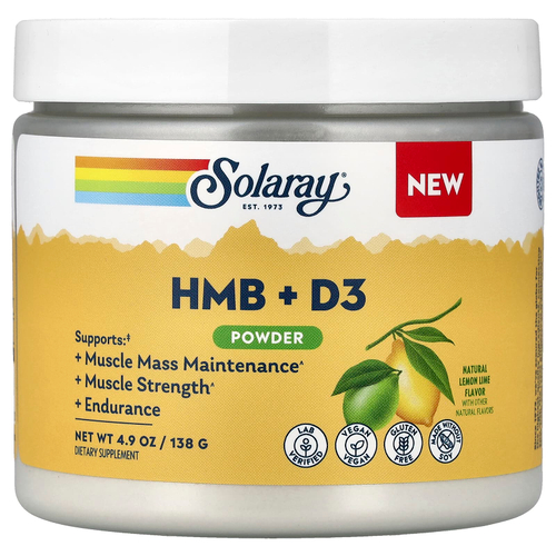 Solaray, HMB и D3 в порошке, натуральный вкус лимона и лайма, 138 г (4,9 унции)