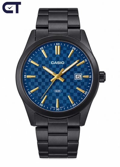 CASIO MTP-VD03B-2A CASIO Collection мужские наручные часы — синий циферблат, золотистый корпус и индикация даты