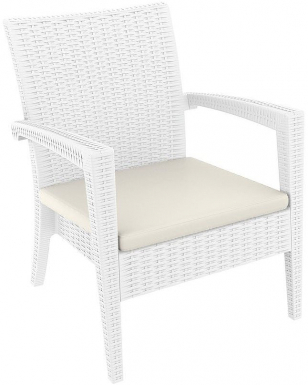 Кресло пластиковое плетеное с подушкой Siesta Contract Miami Lounge Armchair, белый