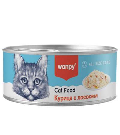 Wanpy Cat Консервы для кошек "Курица с лососем" 95гр. (33005)