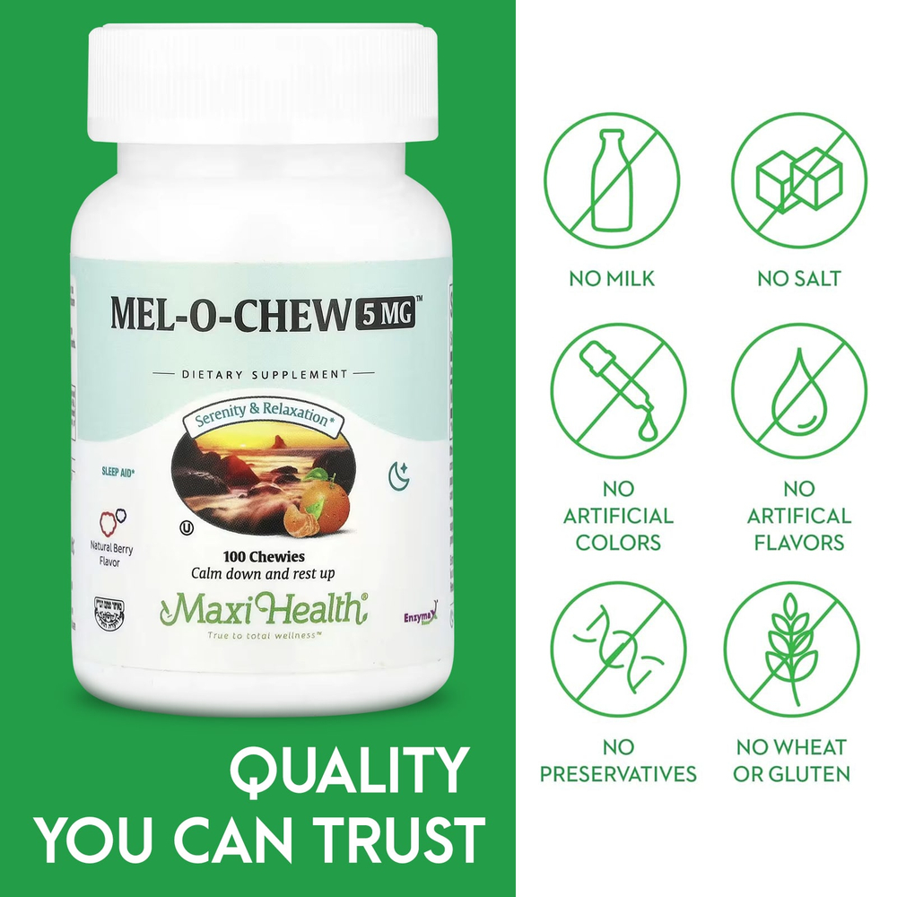 Maxi Health, Mel-O-Chew ™, натуральные ягоды, 5 мг, 100 жевательных таблеток