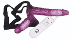 Страпон с вибрацией и вагинальной пробкой STRAP ON DUO - 18 см. (Цвет: фиолетовый)