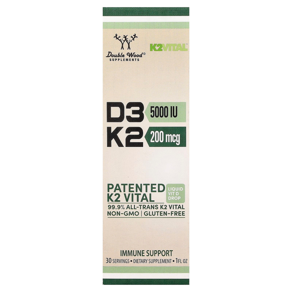 Double Wood Supplements, витамины D3 и K2 в каплях, 30 мл (1 жидк. унция)