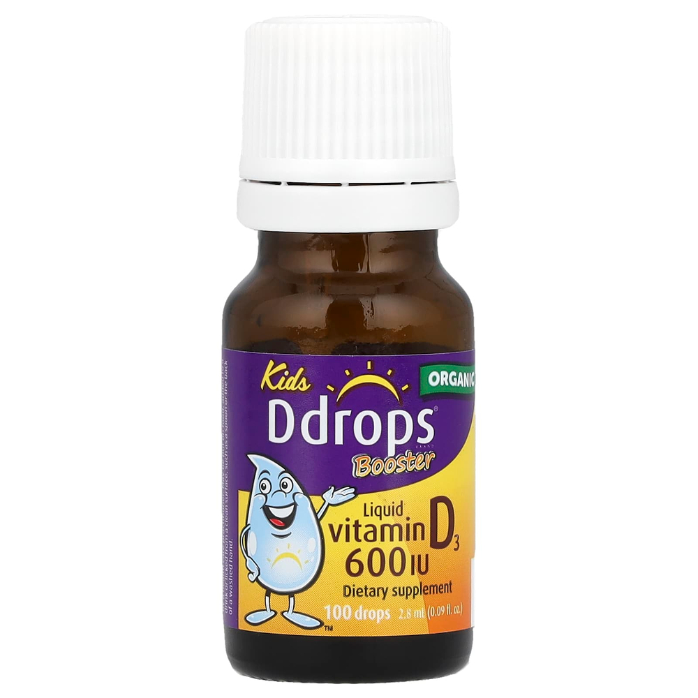 Ddrops, Kids, Booster, органический жидкий витамин D3, 15 мкг (600 МЕ), 2,8 мл (0,09 жидк. унции)