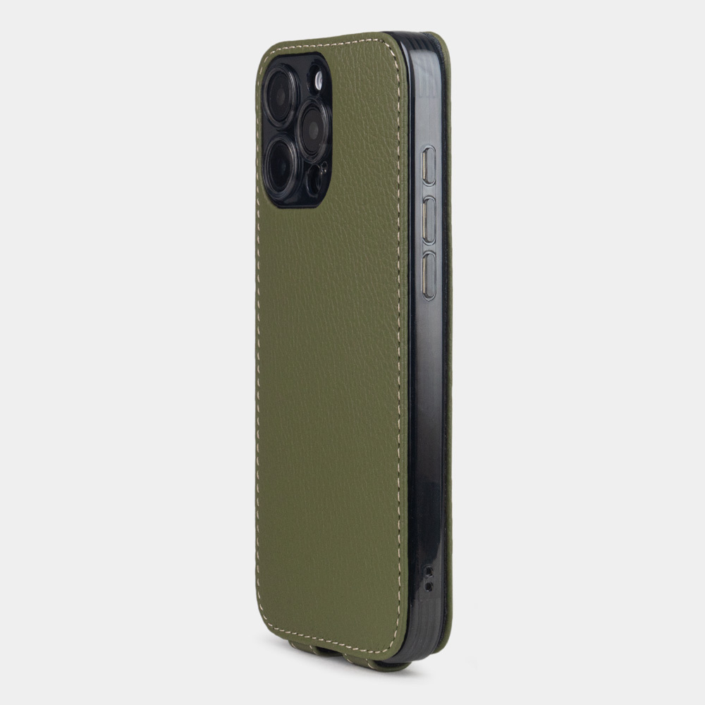 Кожаный чехол для iPhone 16 Pro Max, теленок зеленого цвета