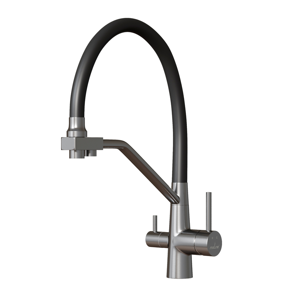 Смеситель для кухни 35k MIXLINE МЛНС-0404 (MLSS-0404) черный гиб.излив,подкл.к фильтру,п/гайку САТИН