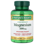 Nature's Bounty, магний, высокая эффективность, 500 мг, 200 таблеток, покрытых оболочкой