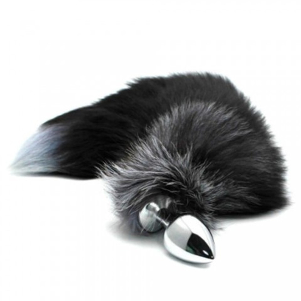 Анальный плаг с лисьим хвостом Black and White Fox Tail от Alive