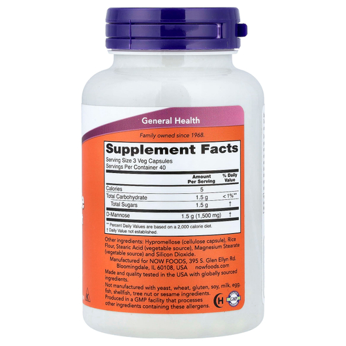 NOW Foods, D-манноза, 500 мг, 120 растительных капсул