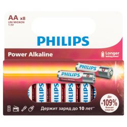Батарейки Philips LR6P8W/51 АА алкалиновые 1,5v 8 шт. LR6-8BL Power | Philips