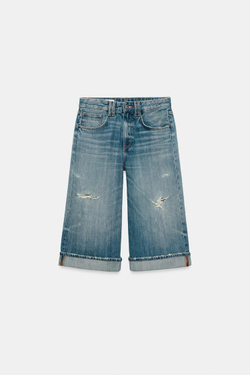 ZARA ДЖИНСОВЫЕ ШОРТЫ TRF СО СРЕДНЕЙ ПОСАДКОЙ И РАЗРЕЗАМИ, СИНИЙ