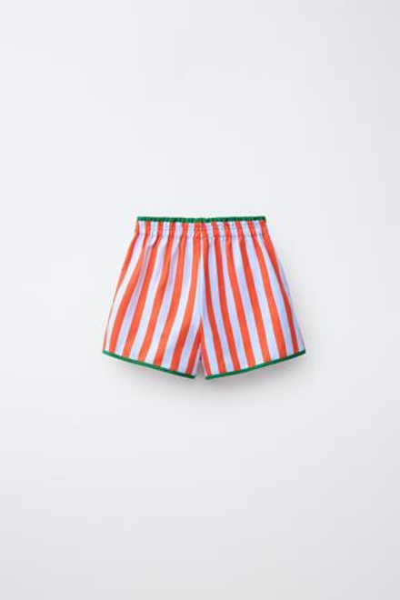 ZARA ШОРТЫ В ПОЛОСКУ С КОНТРАСТНЫМИ КАНТАМИ, КРАСНЫЙ