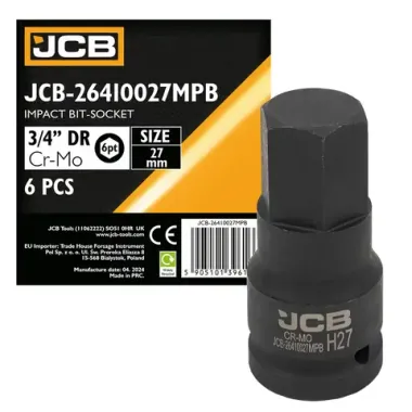 Головка-бита ударная 6-гранная 3/4'', 27мм JCB JCB-26410027MPB