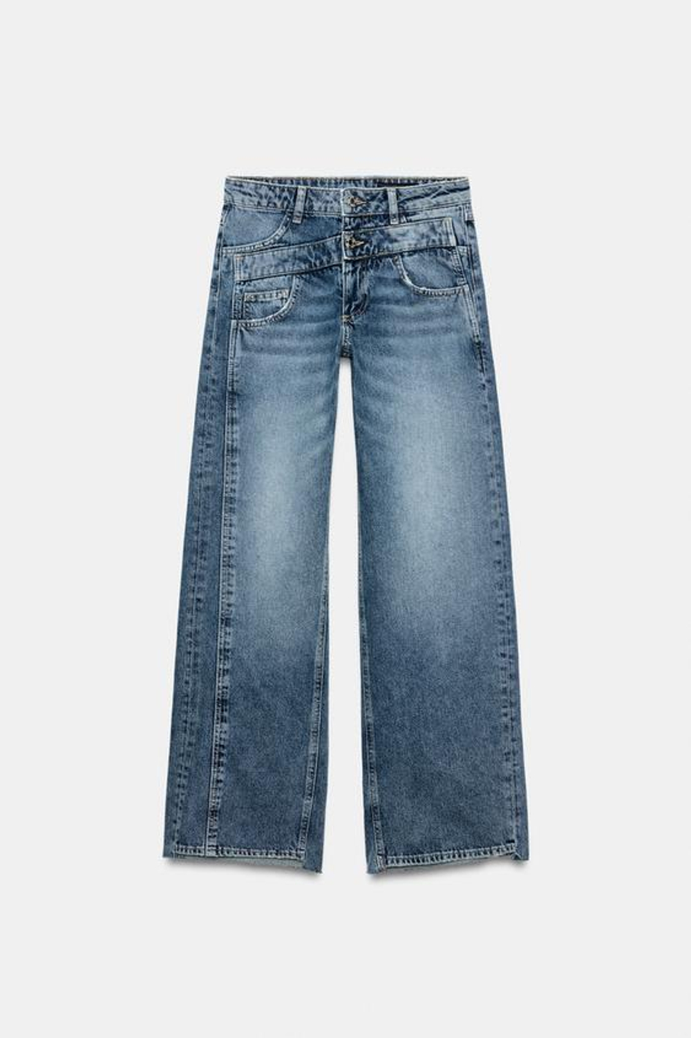 ZARA ДЖИНСЫ Z1975 WIDE-LEG С ДВОЙНОЙ ПОСАДКОЙ, ВЫЦВЕТШИЙ СИНИЙ