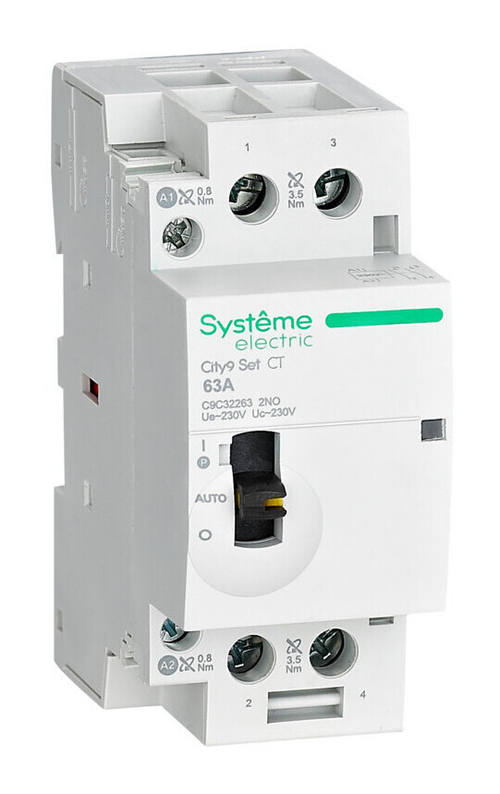 Systeme Electric City9 SET Модульный контактор 2P 2НО 63A, Ручное управление, AC 230В-230В