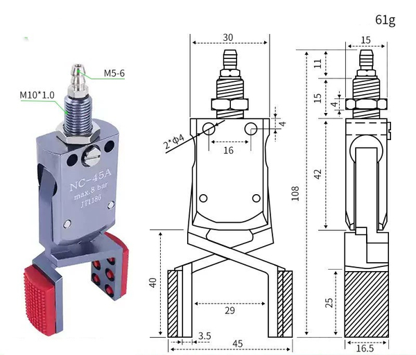 Mini-nc-45a (internal support range: 45-69mm) external teeth without detection