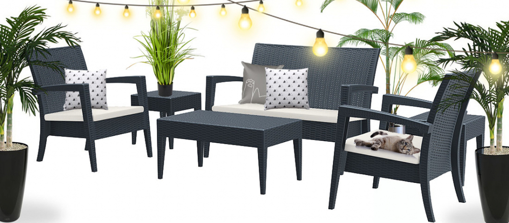Кресло пластиковое плетеное с подушкой Siesta Contract Miami Lounge Armchair, антрацит