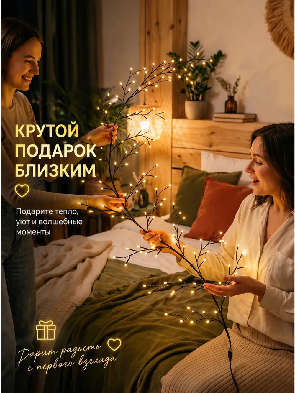 Гирлянда светодиодная на стену для дома и улицы Веточка