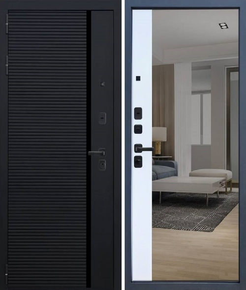 Входная дверь YoDoors-11 Черная шагрень/Черный муар - Velluto Bianco