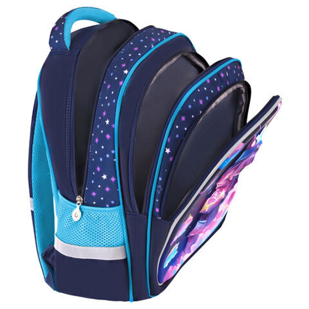 Рюкзак BRAUBERG KIDS FLOSSY, 2 отделения, 3 кармана, "Sky girl", 3D-панель, 40х28х18 см, 273179
