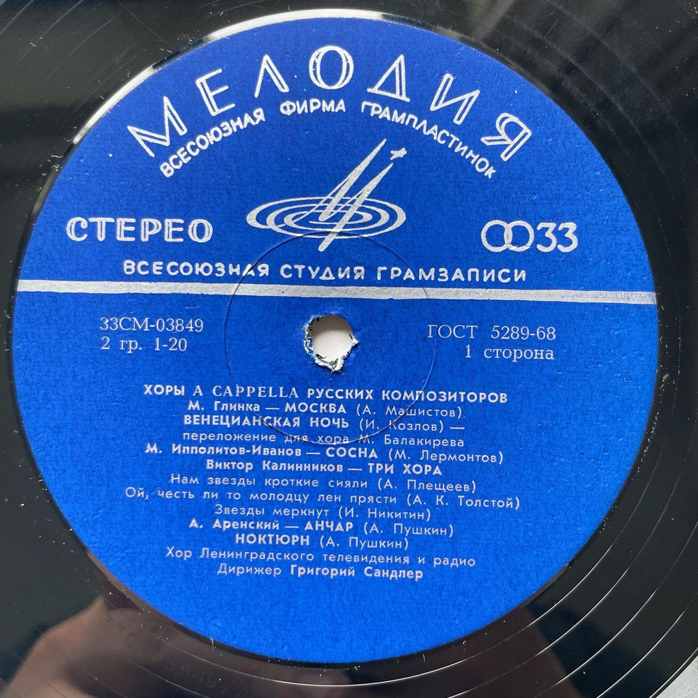 Винтажная виниловая пластинка LP Хор Ленинградского Радио И Телевидения, Григорий Сандлер Хоры A Cappella Русских Композиторов (СССР 1973)